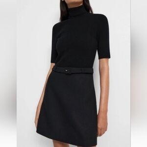 Theory Mock Turtleneck Wool Blend Dress M Black